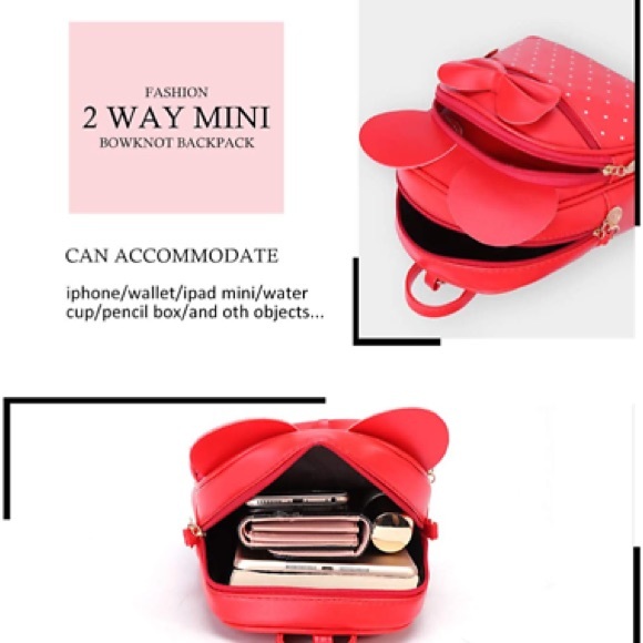 Girls Bowknot Polka Dot Cute Mini Backpack Small Daypacks Convertible Shoulder B - Picture 4 of 8